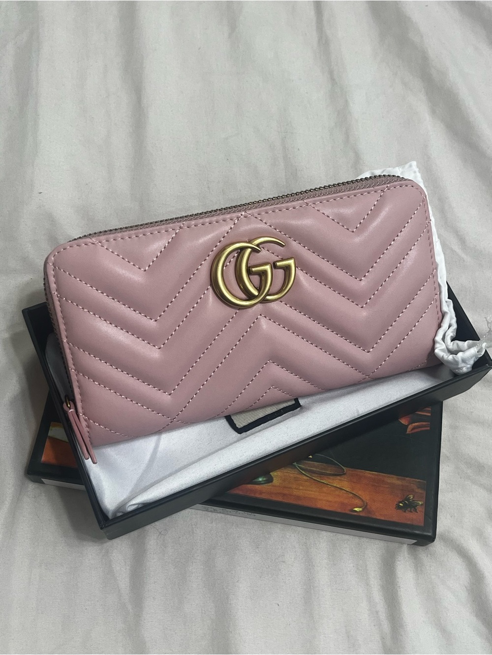 Pink Quilted Zip Wallet with Gold - Picture 4 of 10